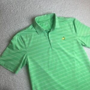 Masters tech men's green white stripe polo short sleeve performance stretch M